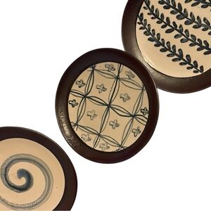 Three Artistic Blue Patterned Decorative Ceramic Plates Japaneses Styled